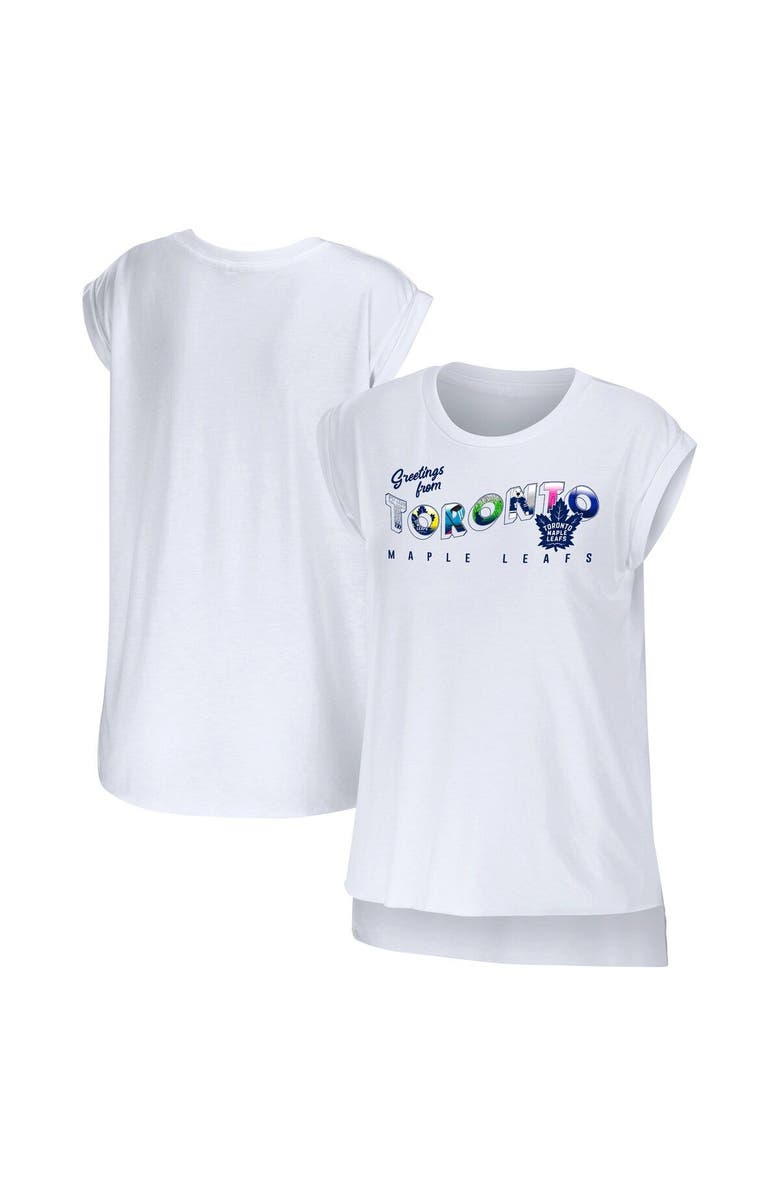 WEAR by Erin Andrews Women's WEAR by Erin Andrews White Toronto Maple Leafs Greetings From Muscle T-Shirt, Main, color, White
