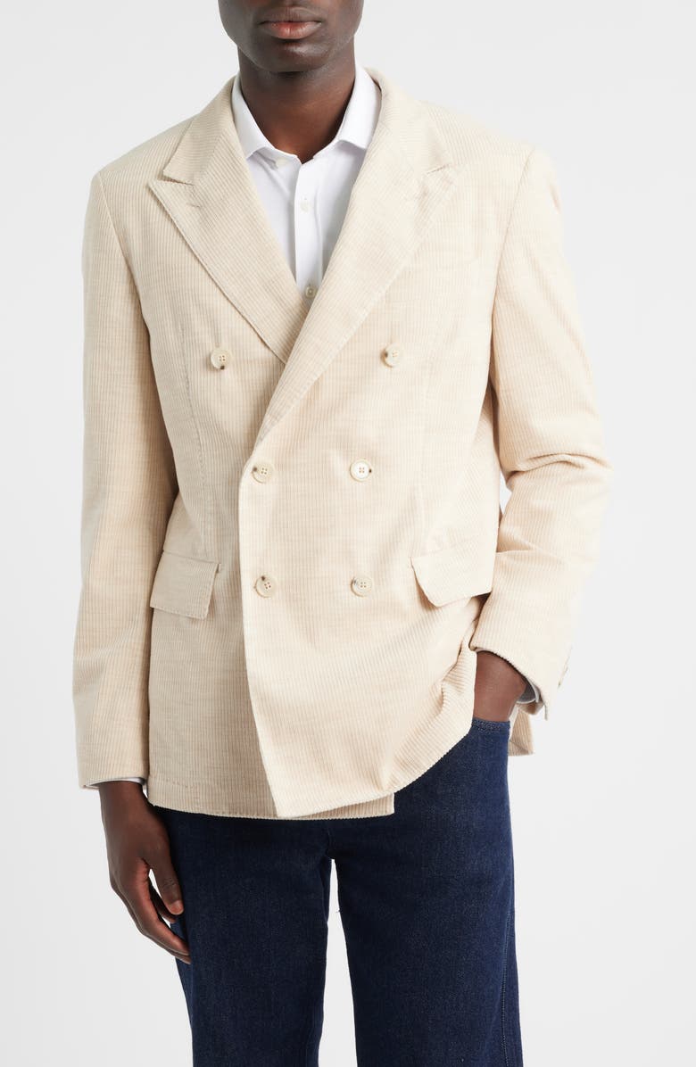 BOSS Heston Slim Fit Double Breasted Ribbed Cotton & Alpaca Sport Coat, Main, color, Open Beige