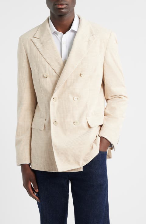 Heston Slim Fit Double Breasted Ribbed Cotton & Alpaca Sport Coat