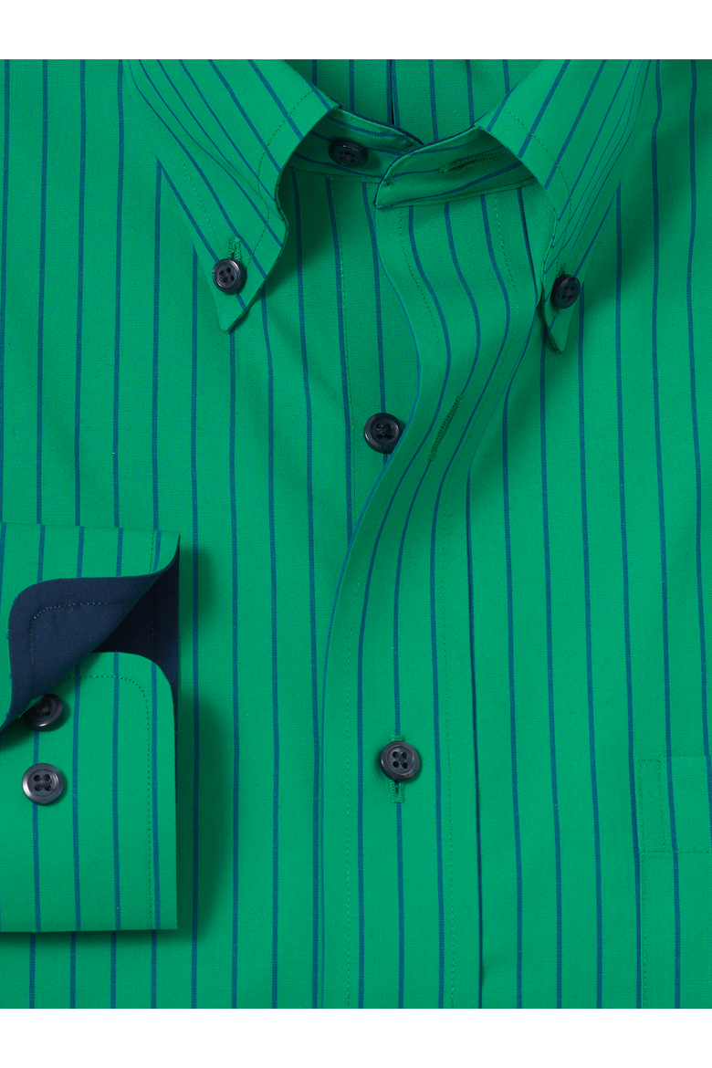 Non-iron Cotton Dress Shirt With Contrast Trim, Alternate, color, Green/Black