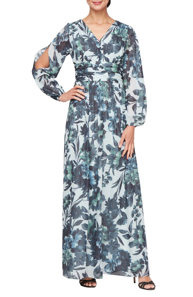 SL FASHIONS Floral Long Sleeve Maxi Dress, Main, color,