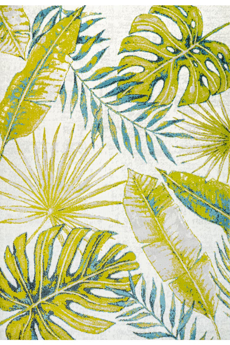 Monstera Tropical Leaves Area Rug, Main, color, Ivory/Green