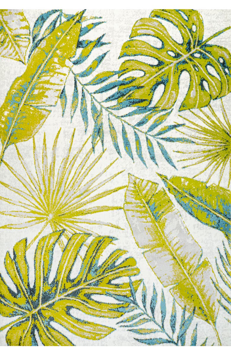 JONATHAN Y Monstera Tropical Leaves Area Rug, Main, color, Ivory/Green