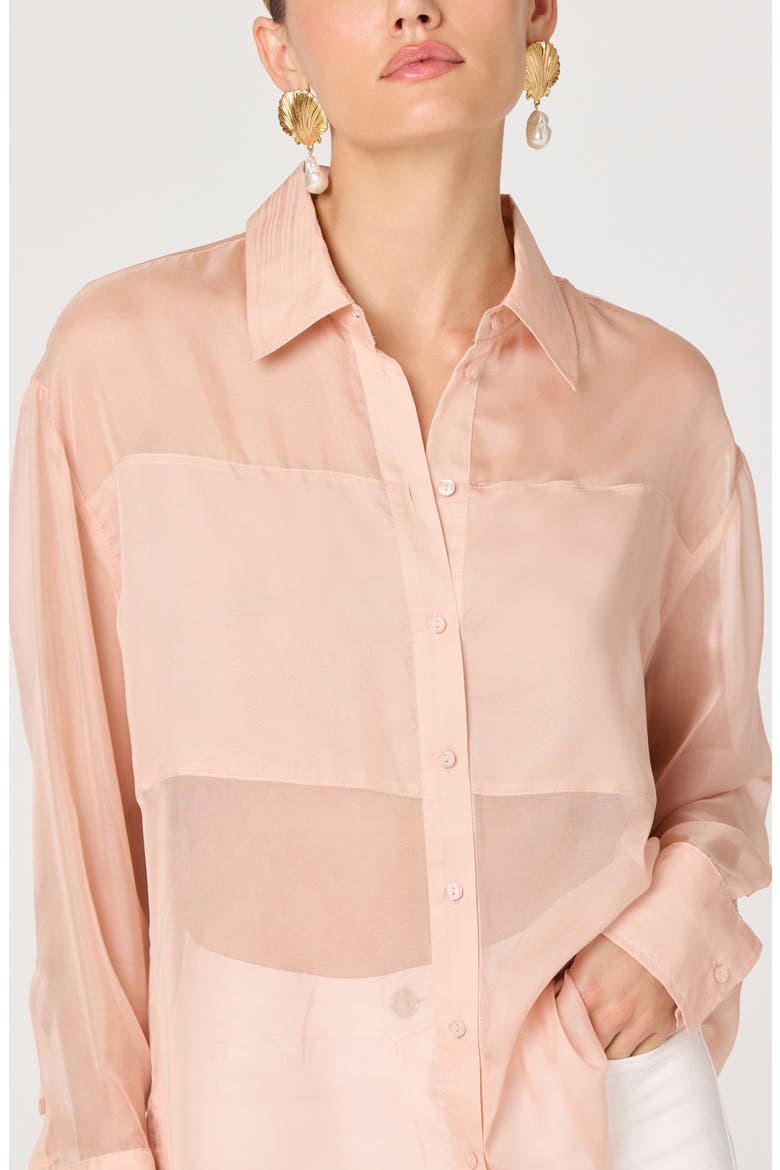Evie Semisheer Long Sleeve Button Front Shirt, Alternate, color, BLUSH