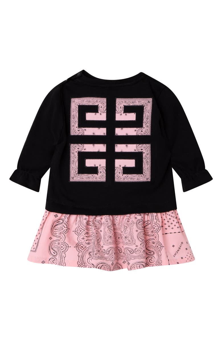GIVENCHY KIDS Kids' Bandana Ruffle Long Sleeve Cotton Logo Dress, Alternate, color, 