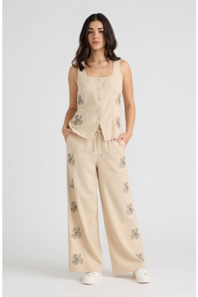 Embroidered Drawstring Pants, Alternate, color, NATURAL