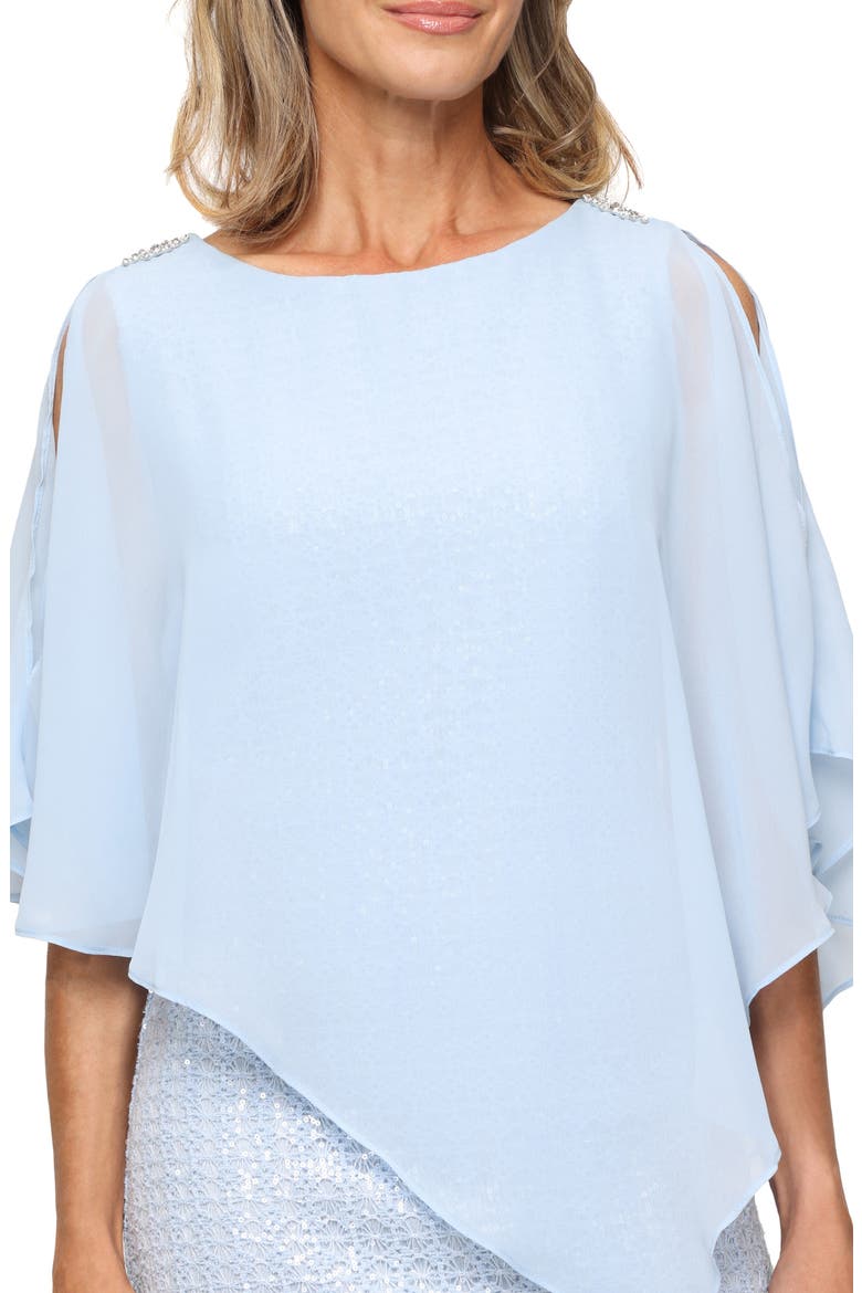 Sequin Open Stitch Cocktail Dress with Cape Overlay, Alternate, color, LIGHT BLUE