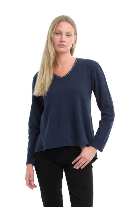 Metallic Thread V-Neck