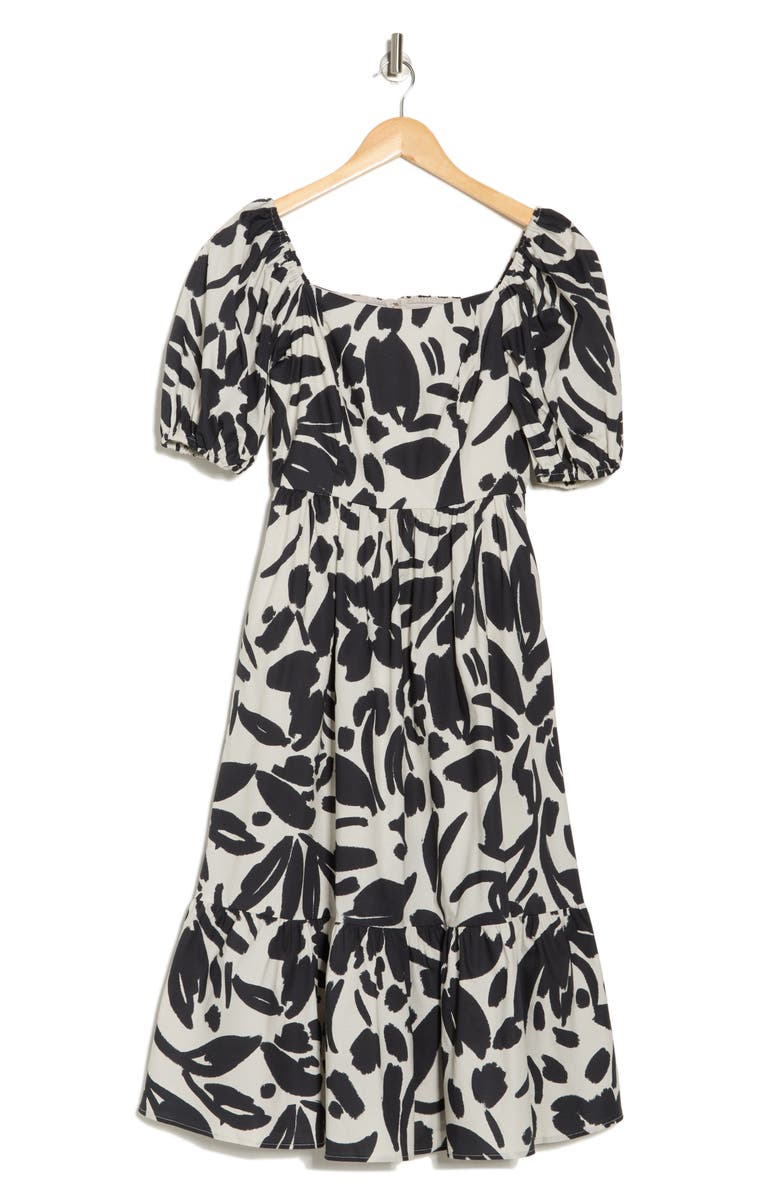 Eliza J Balloon Sleeve Dress, Alternate, color, Black/ Ivory