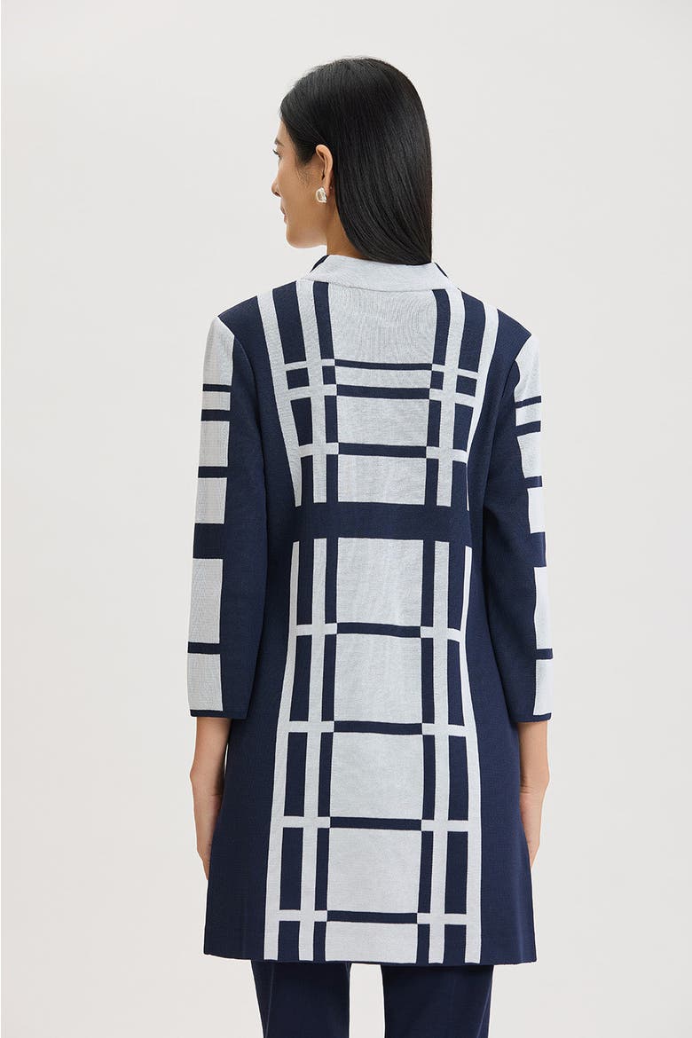 Heritage Two-Tone Geometric Knit Duster, Alternate, color, Indigo/White