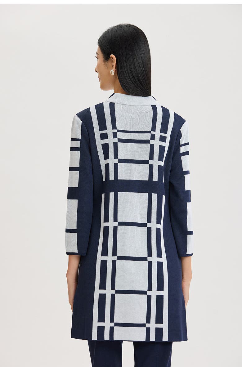 Ming Wang Heritage Two-Tone Geometric Knit Duster, Alternate, color, Indigo/White