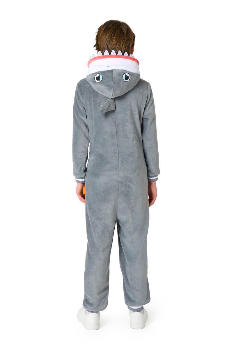 OppoSuits Kids' Shark One Piece Hooded Jumpsuit, Alternate, color, Grey