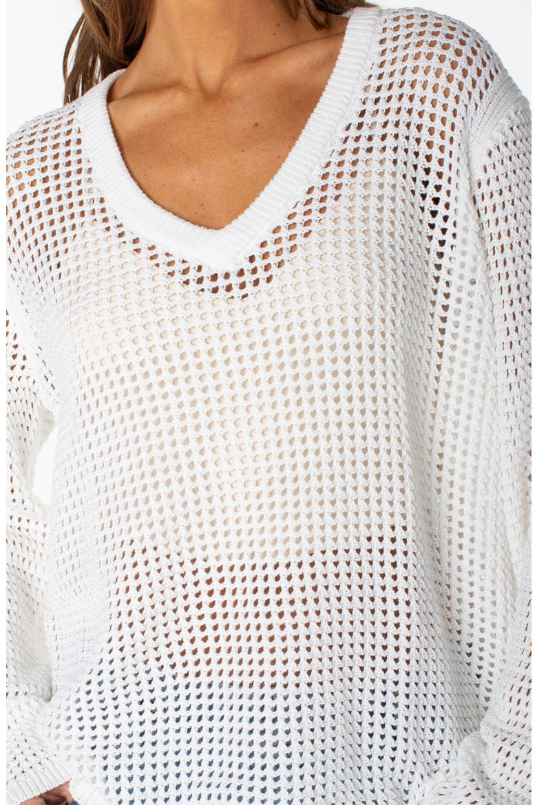 Summer Nights Open Knit V-Neck Top, Alternate, color, CLOUD DANCER