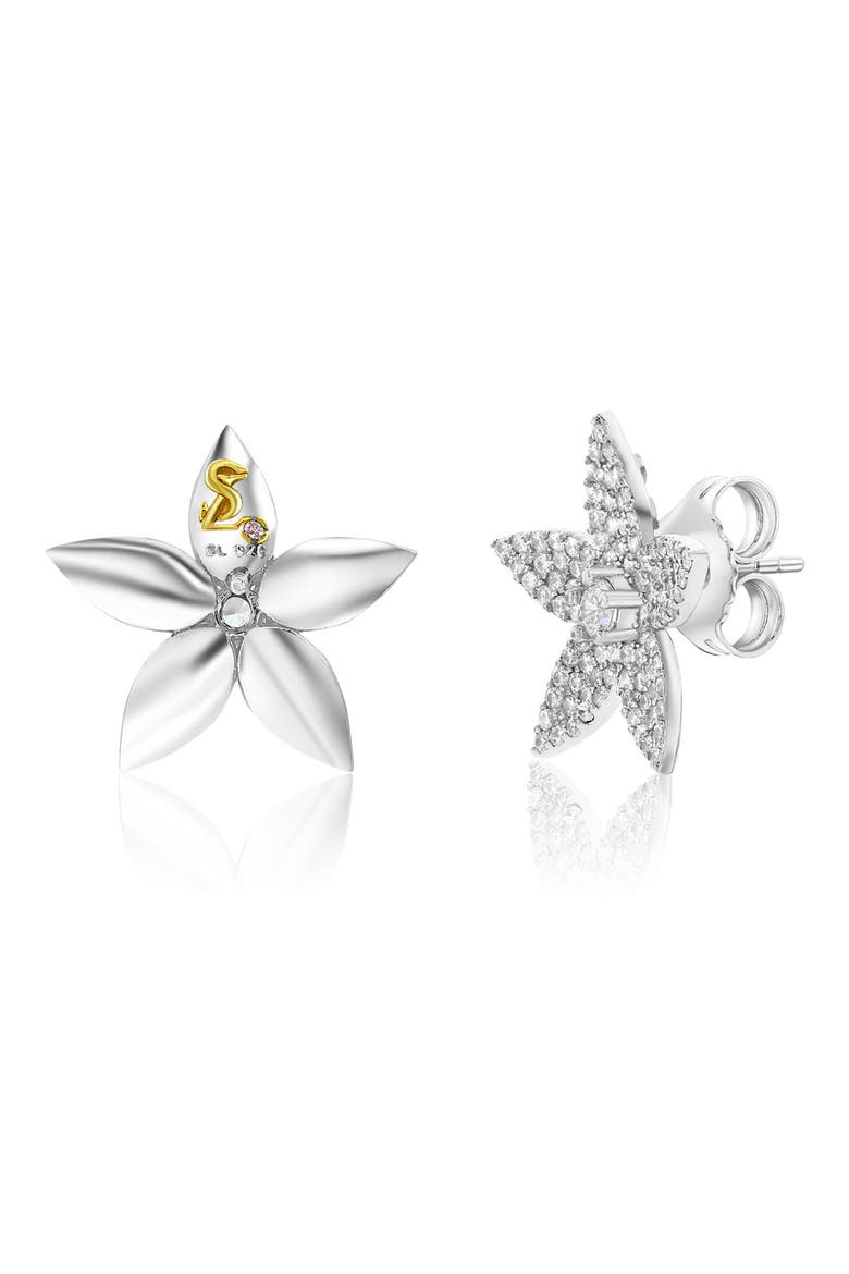 Cubic Zirconia Flower Stud Earrings, Alternate, color, WHITE