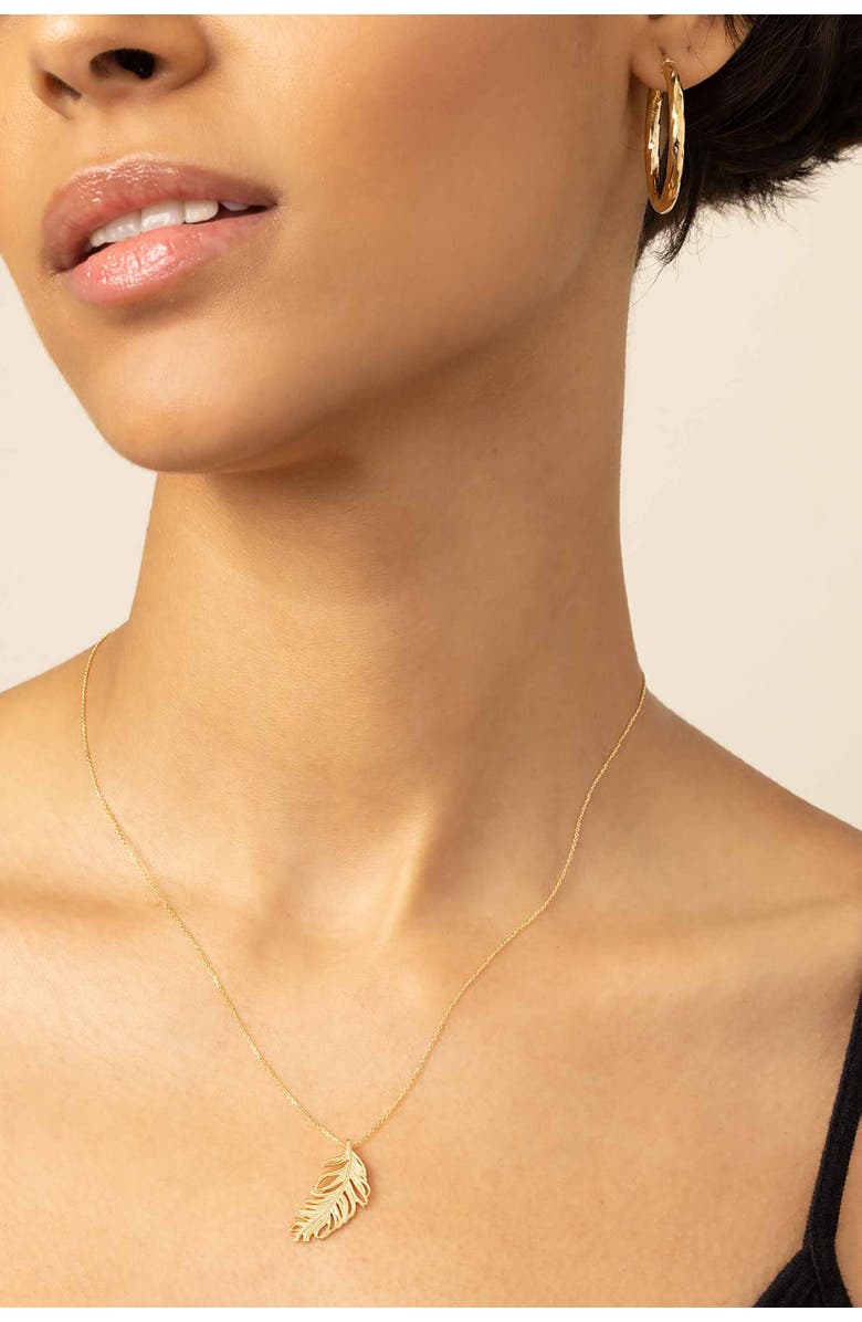 Oradina 14K Yellow Gold Fine As A Feather Pendant Necklace, Alternate, color, Yellow Gold