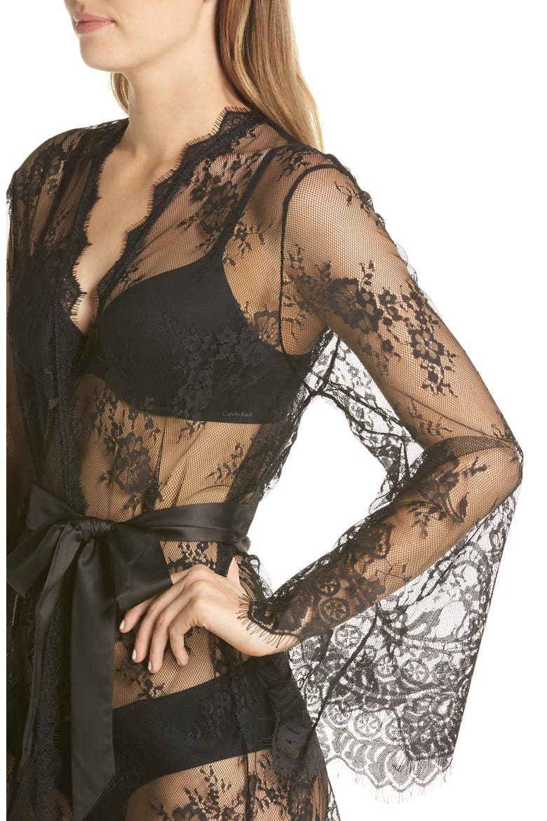 Saria Sheer Lace Robe, Alternate, color, BLACK