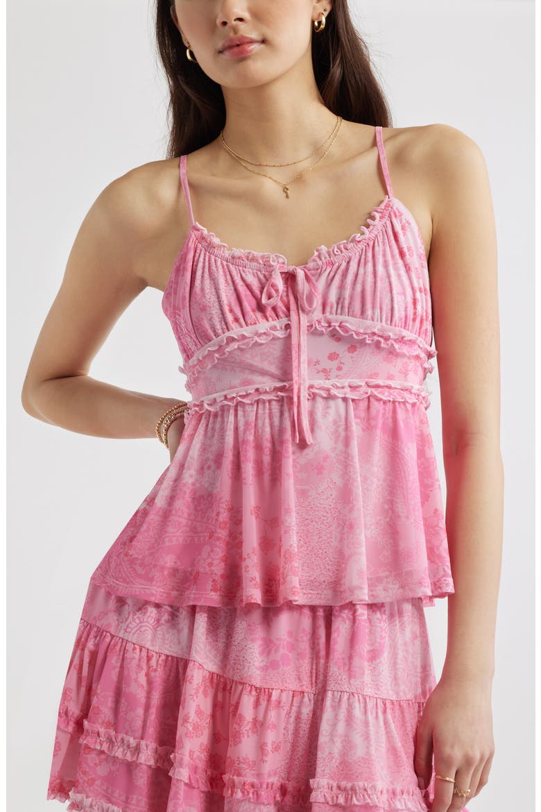 Floral Mesh Ruffle Trim Camisole, Main, color, PINK FLORA PAISLEY