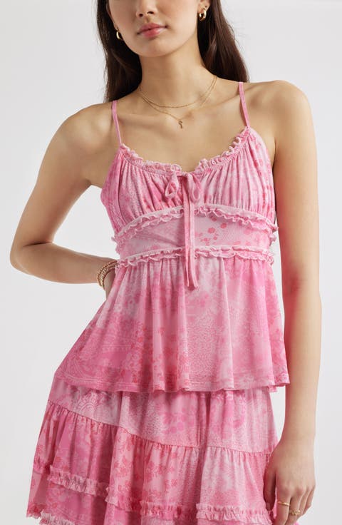 Floral Mesh Ruffle Trim Camisole