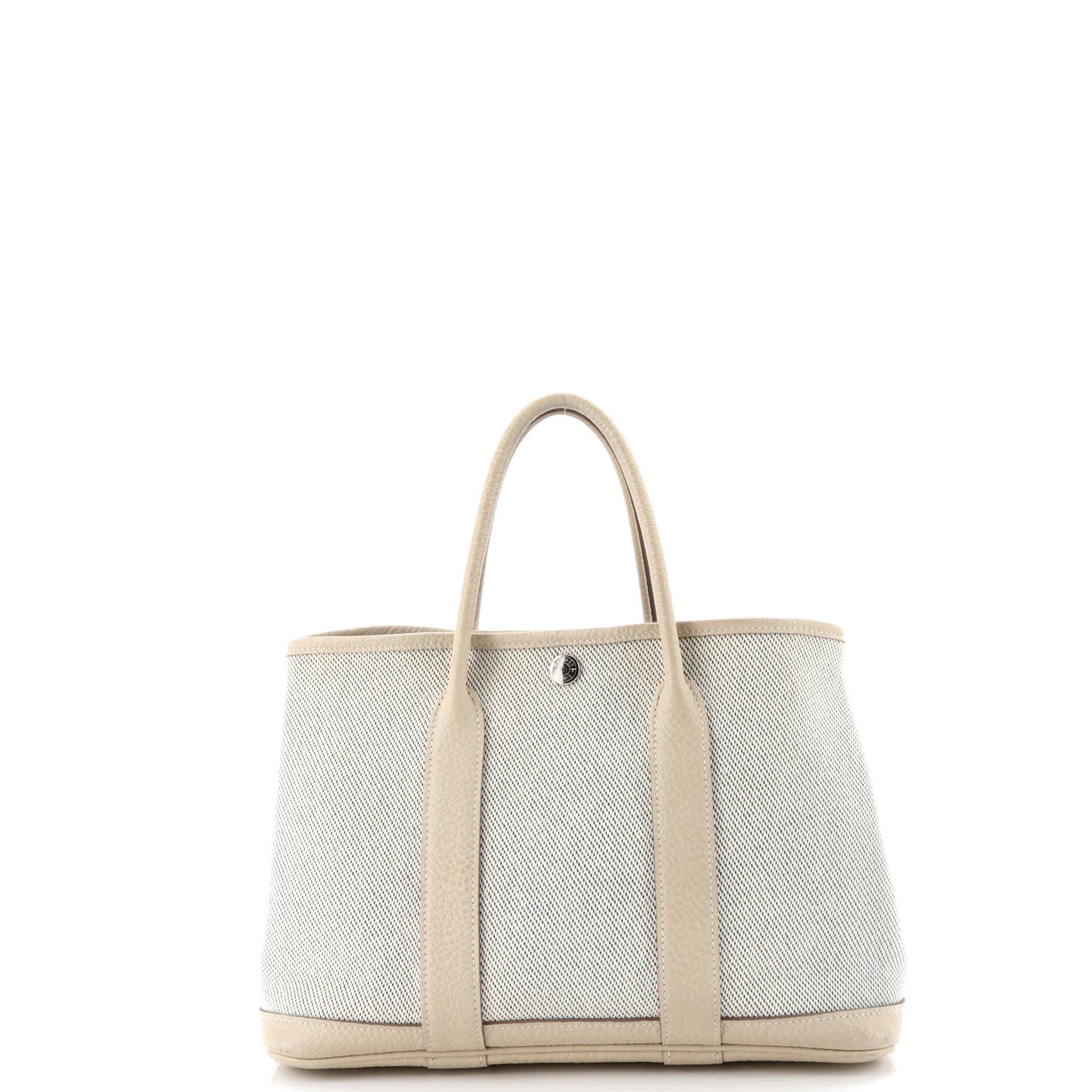 Pre-Owned Hermes Garden Party Tote Toile and Leather 30, Alternate, color, Bleu Colvert