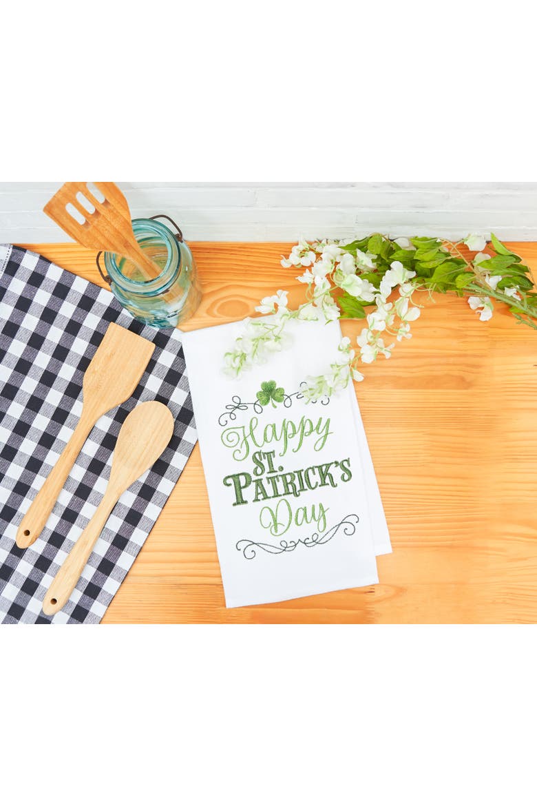 Happy St. Patrick's Day Flour Sack Kitchen Dishtowel, Alternate, color, White