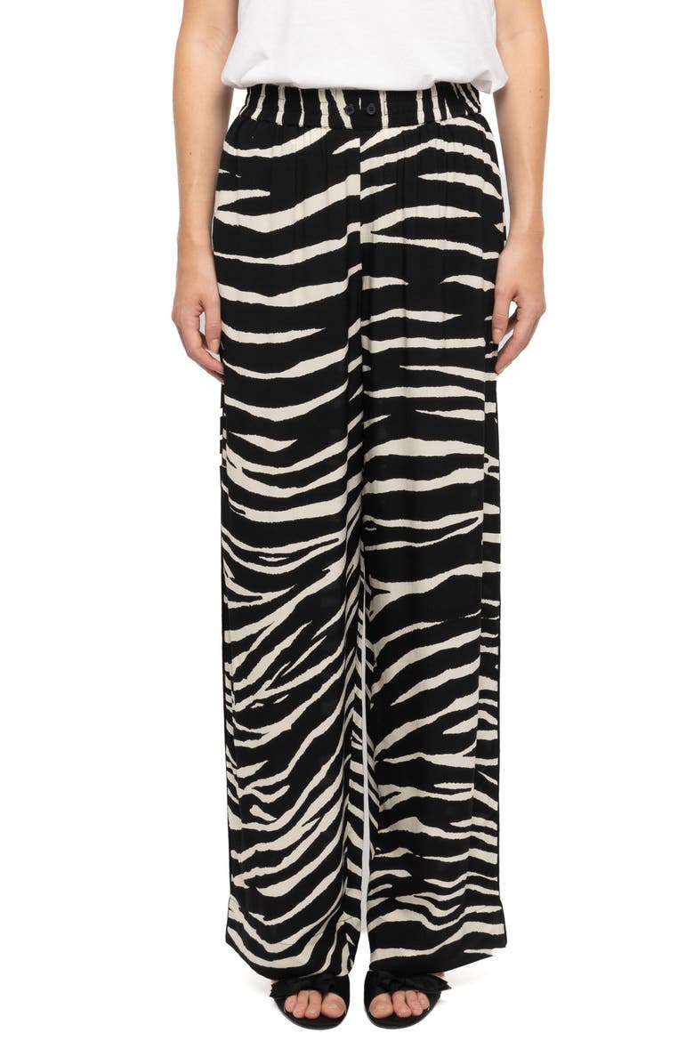 Pin Zebra Print Wide Leg Pants, Main, color, BLACK