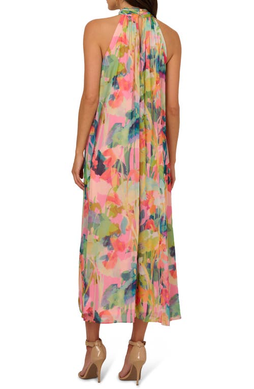 Adrianna Papell Print Sleeveless Trapeze Maxi Dress In Pink Multi
