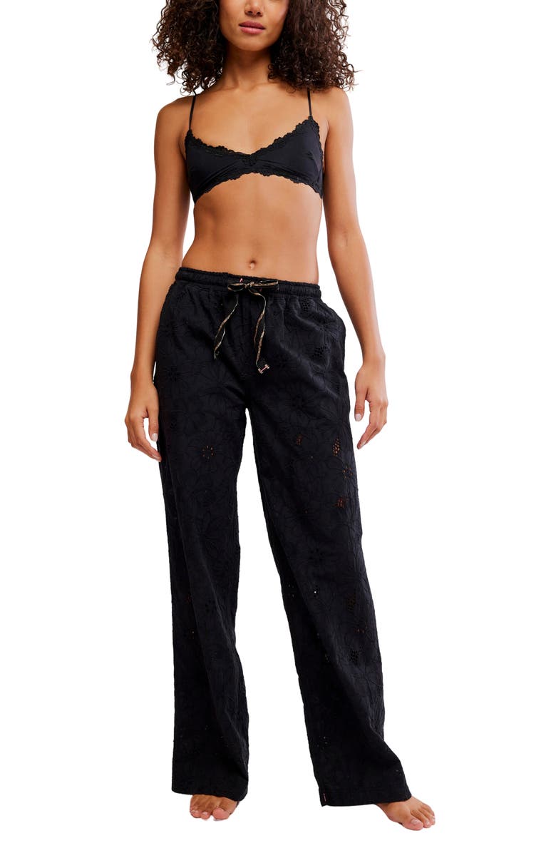Free People Day Drift Eyelet Pajama Pants, Alternate, color, Black