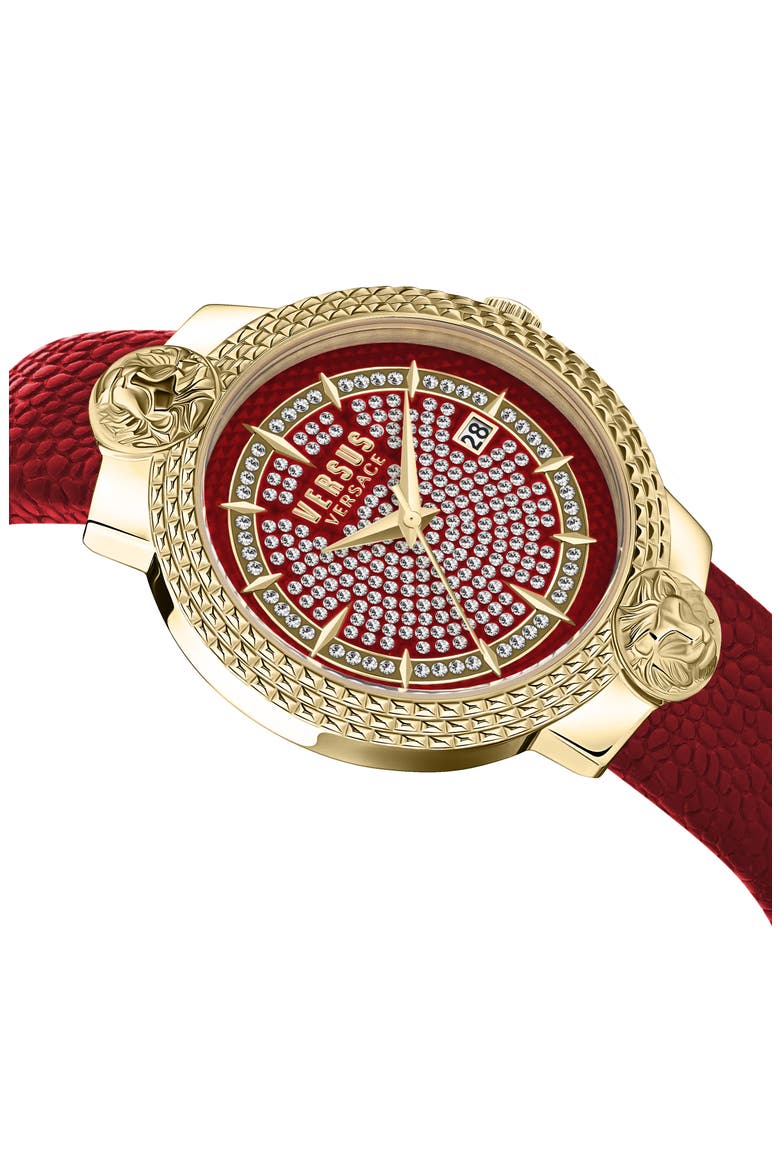 Mouffetard Swarovski Crystal Embellished Leather Strap Watch, 38mm, Alternate, color, GOLD