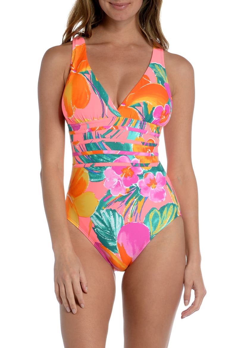 Isla Crossback One-Piece Swimsuit, Main, color, HOT CORAL