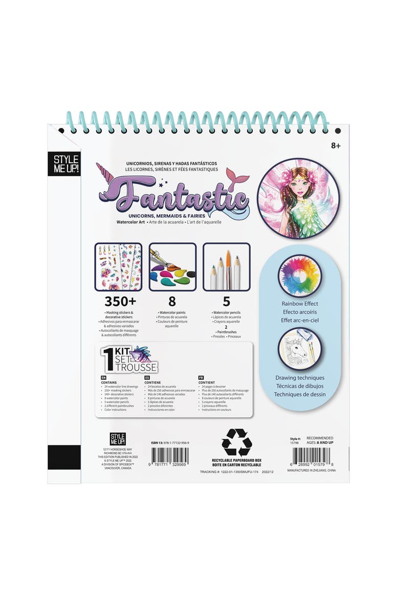 SpiceBox Style Me Up Fantastic Unicorn, Mermaids and Fairies, Watercolor Painting Kit, Alternate, color, Multicolored