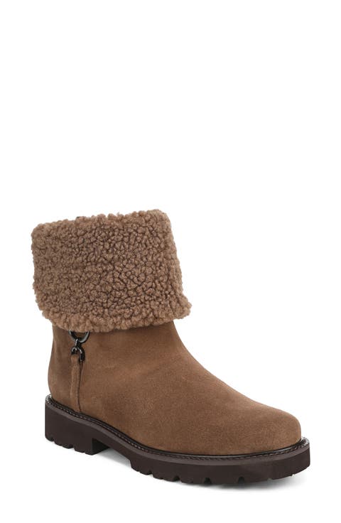 Sahana Leather Bootie with Faux Shearling Trim