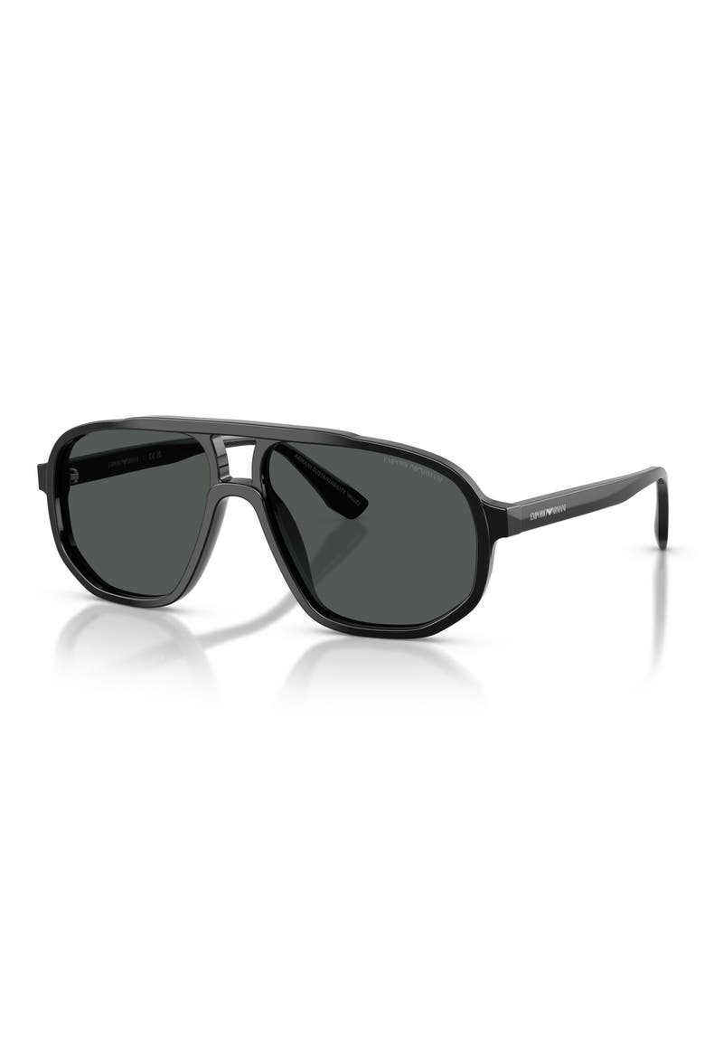 57mm Pilot Sunglasses, Alternate, color, SHINY BLACK / DARK GREY