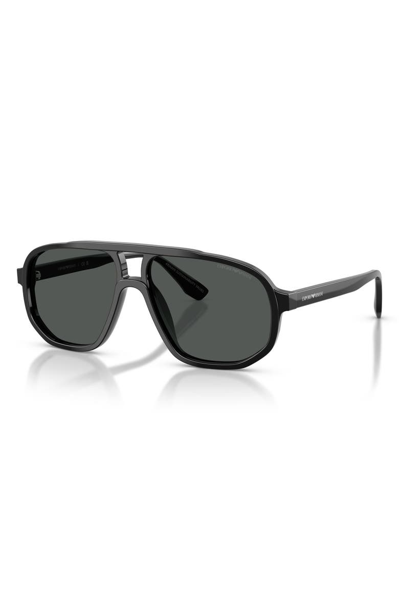 Emporio Armani 57mm Pilot Sunglasses, Alternate, color, Shiny Black / Dark Grey