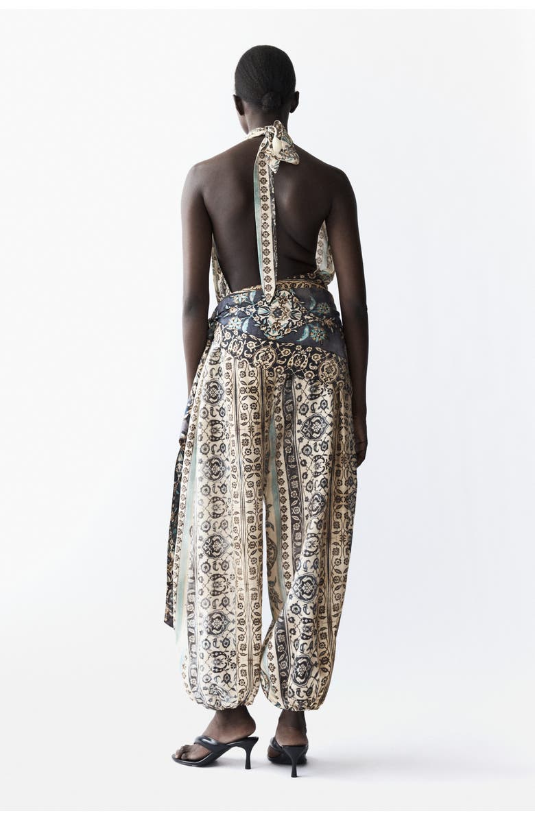 H&M Tie-detail Halterneck Jumpsuit, Alternate, color, Beige/Floral