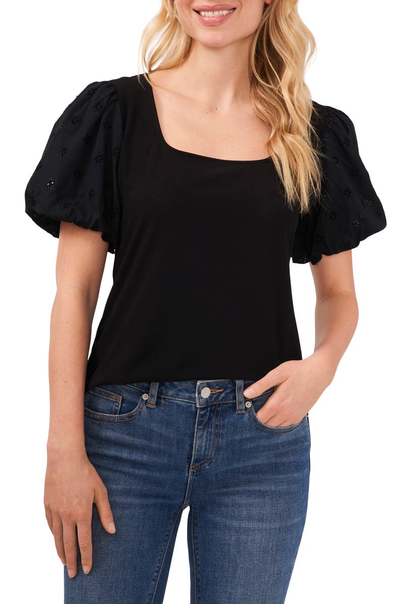 CeCe Square Neck Puff Sleeve Top, Main, color, 
