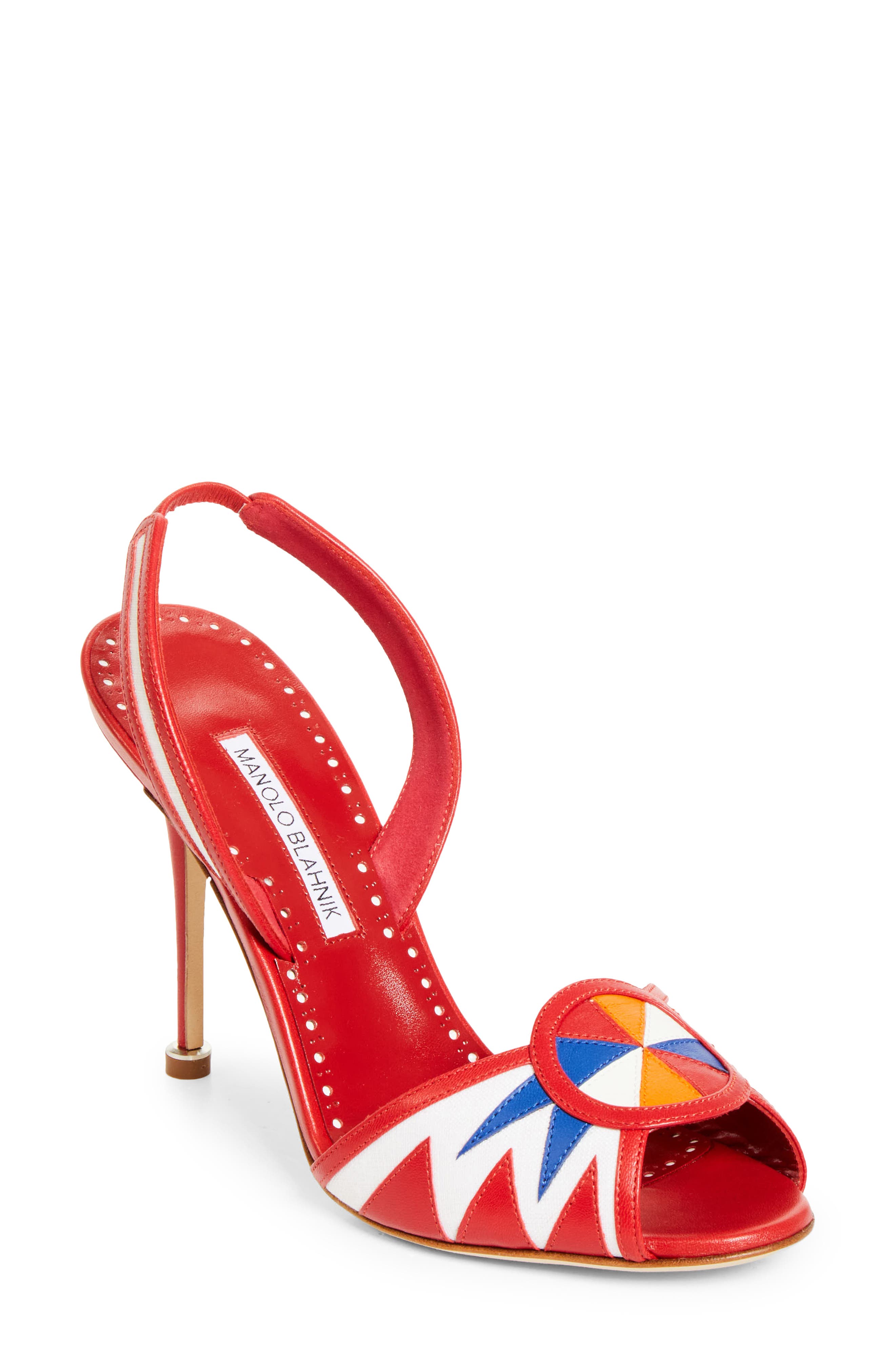 Manolo Blahnik Ucia Slingback Sandal, Main, color, White/ Red/ Blue