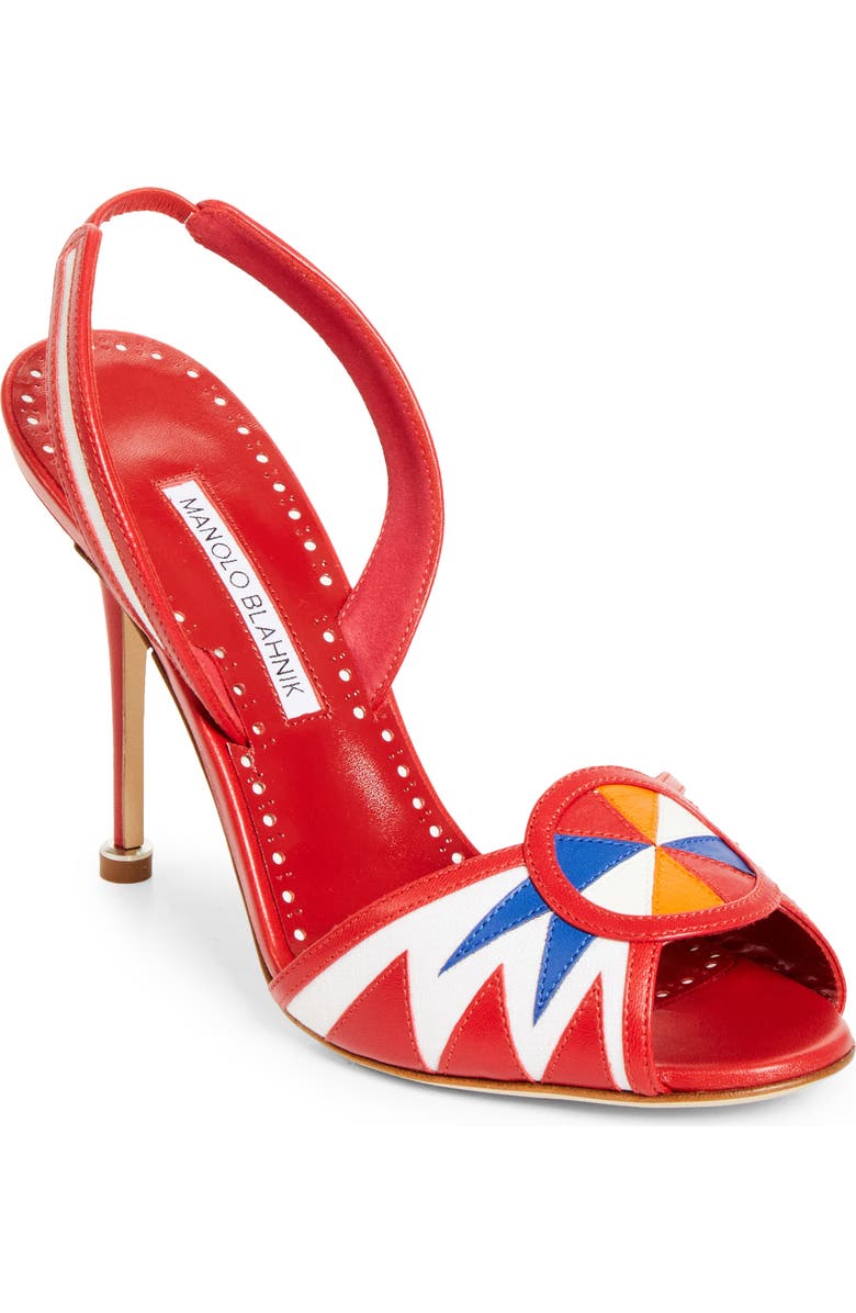 Manolo Blahnik Ucia Slingback Sandal, Main, color, White/ Red/ Blue