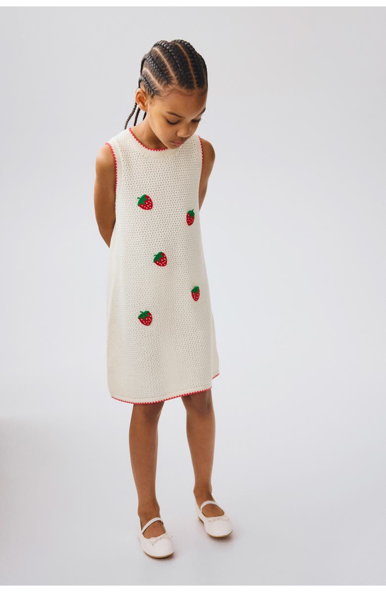 H&M Appliquéd open-knit dress, Alternate, color, Cream/Strawberries