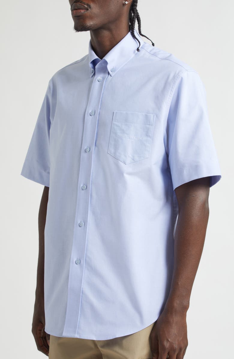 Givenchy Short Sleeve Cotton Oxford Button-Down Shirt, Alternate, color, Baby Blue