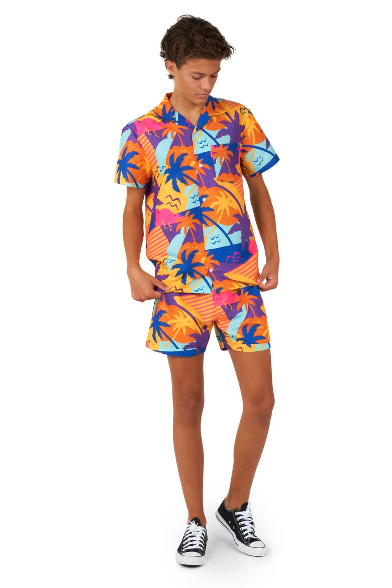 Kids' Palm Power Camp Shirt & Shorts Set, Main, color, MISCELLANEOUS