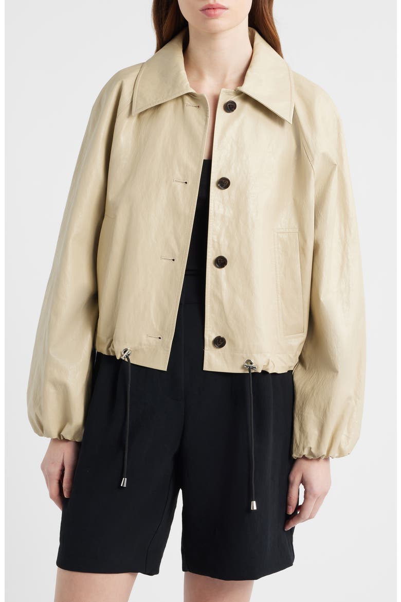 North Drawstring Hem Faux Leather Jacket, Main, color, DUNE