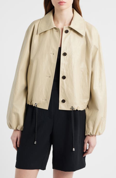 North Drawstring Hem Faux Leather Jacket