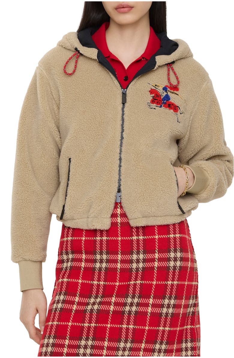 Burberry Cropped Knight Wool Cashmere Blend Fleece, Main, color, Limestone Beige