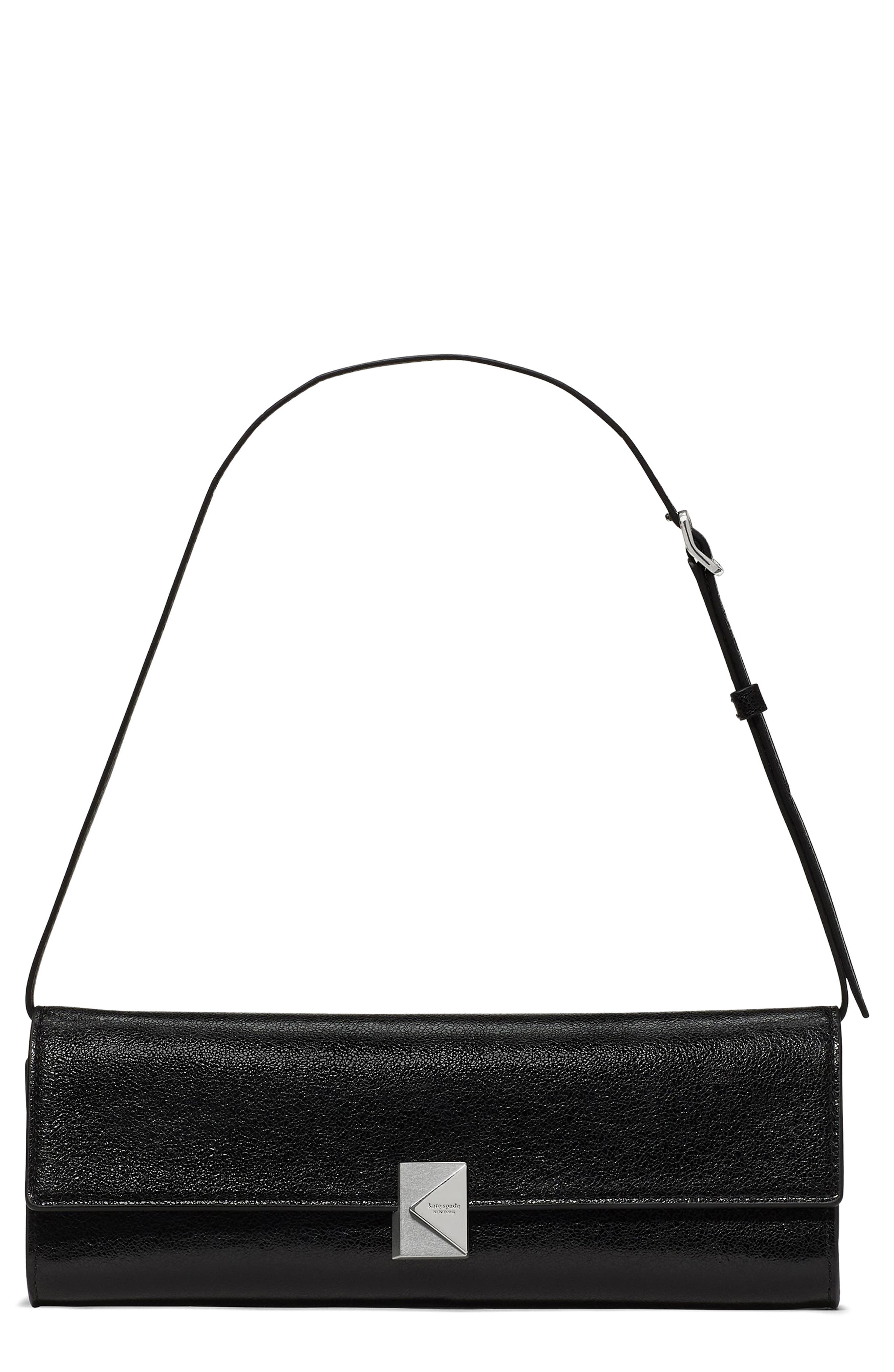 Kate Spade New York mini deco soft glazed leather shoulder bag, Main, color, Black