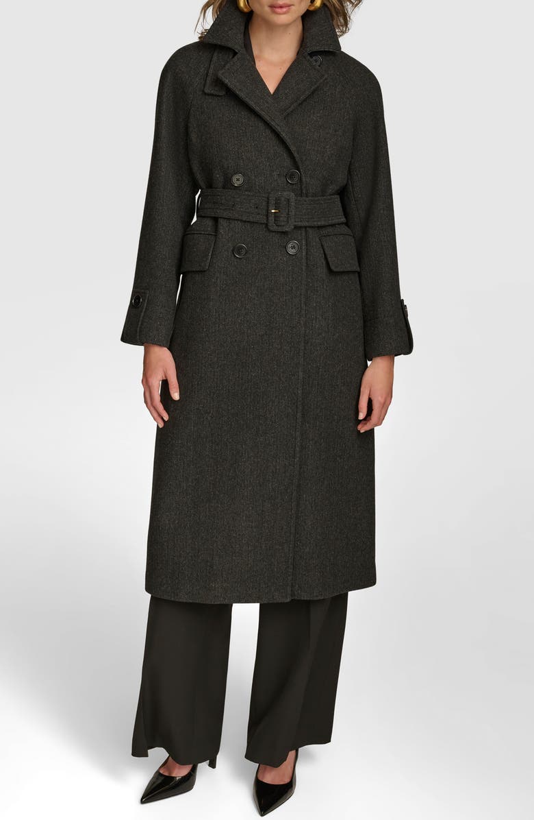 Donna Karan New York Convertible Collar Double Breasted Wool Blend Coat, Main, color, Black
