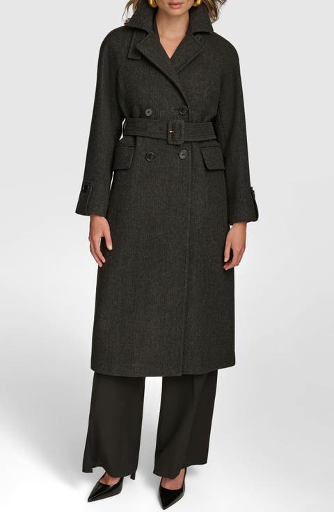 Convertible Collar Double Breasted Wool Blend Coat