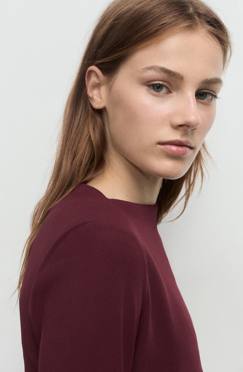 MANGO Ruched Bateau Neck Long Sleeve Minidress, Alternate, color, Maroon