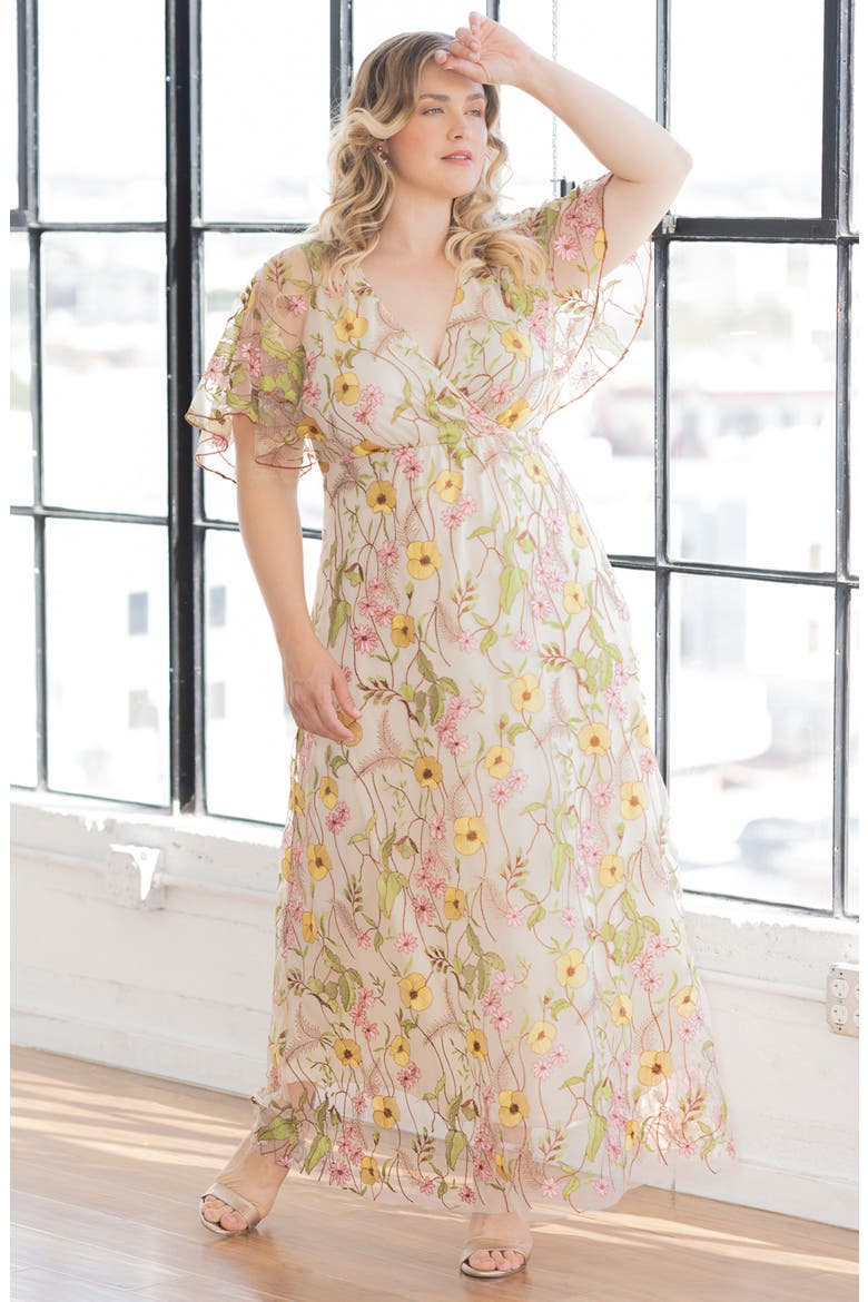Embroidered Elegance Floral Gown, Alternate, color, SUNKISSED GARDEN