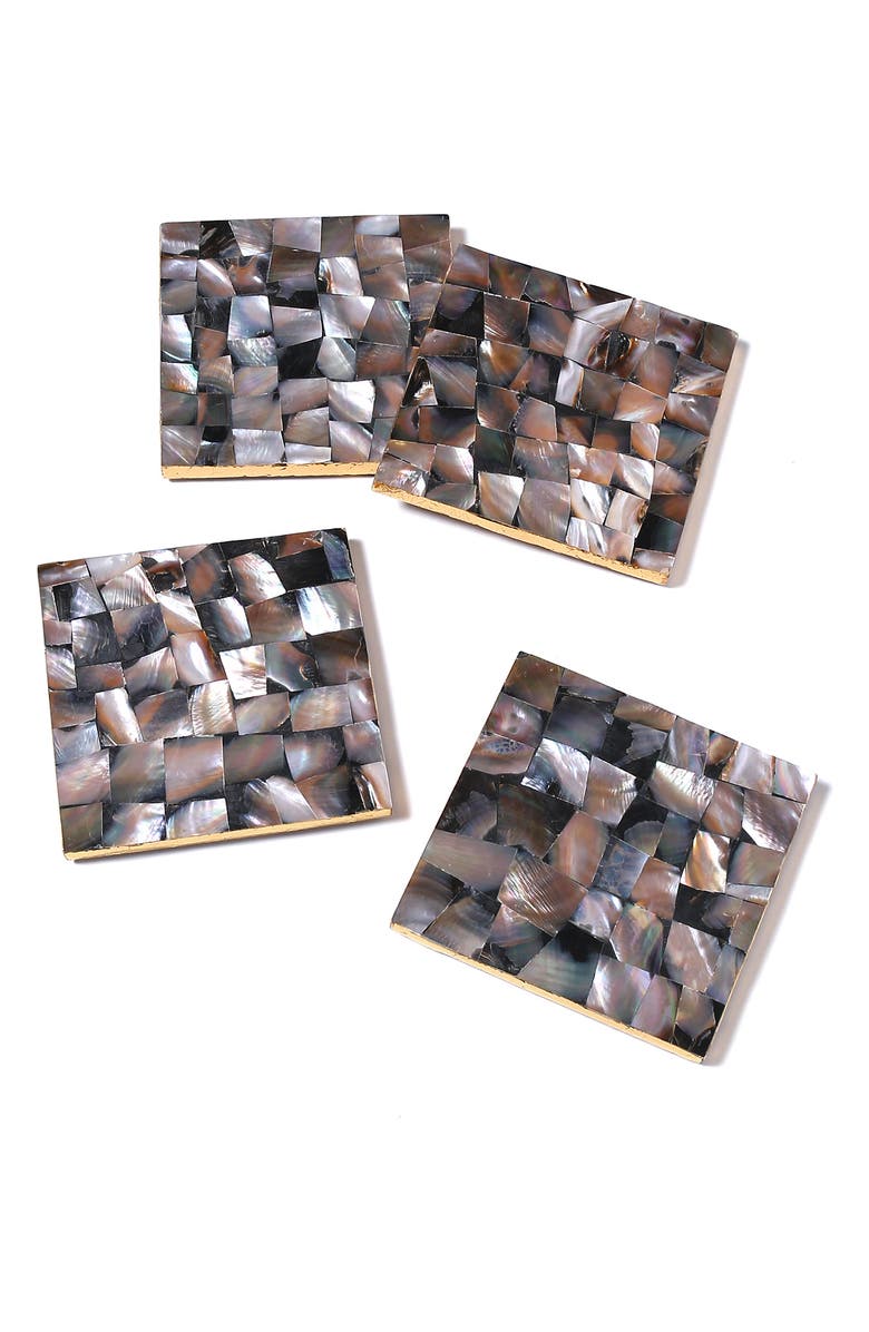 Tiramisu Set of 4 Mother of Pearl Resin Coasters, Main, color,