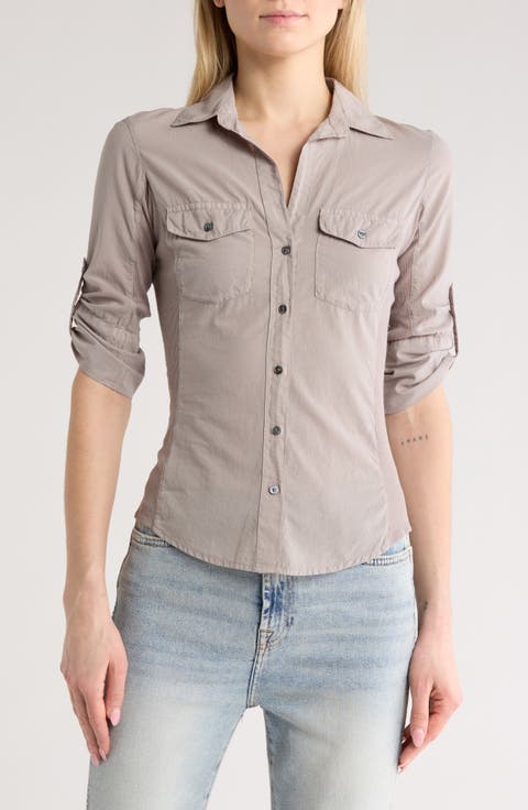 Three-Quarter Sleeve Button-Up Shirt